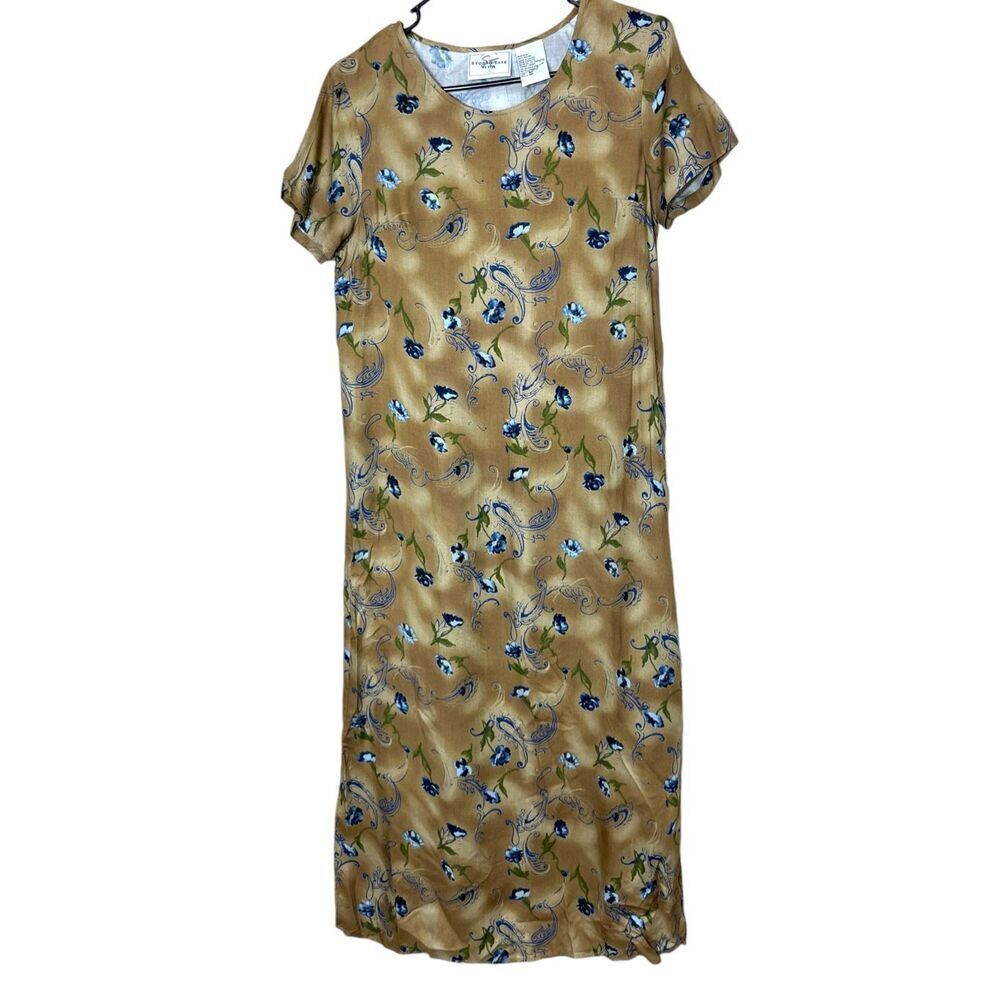 Vintage Studio Ease 90s Tan Flower Print Maxi‎ Dress Size 8 P